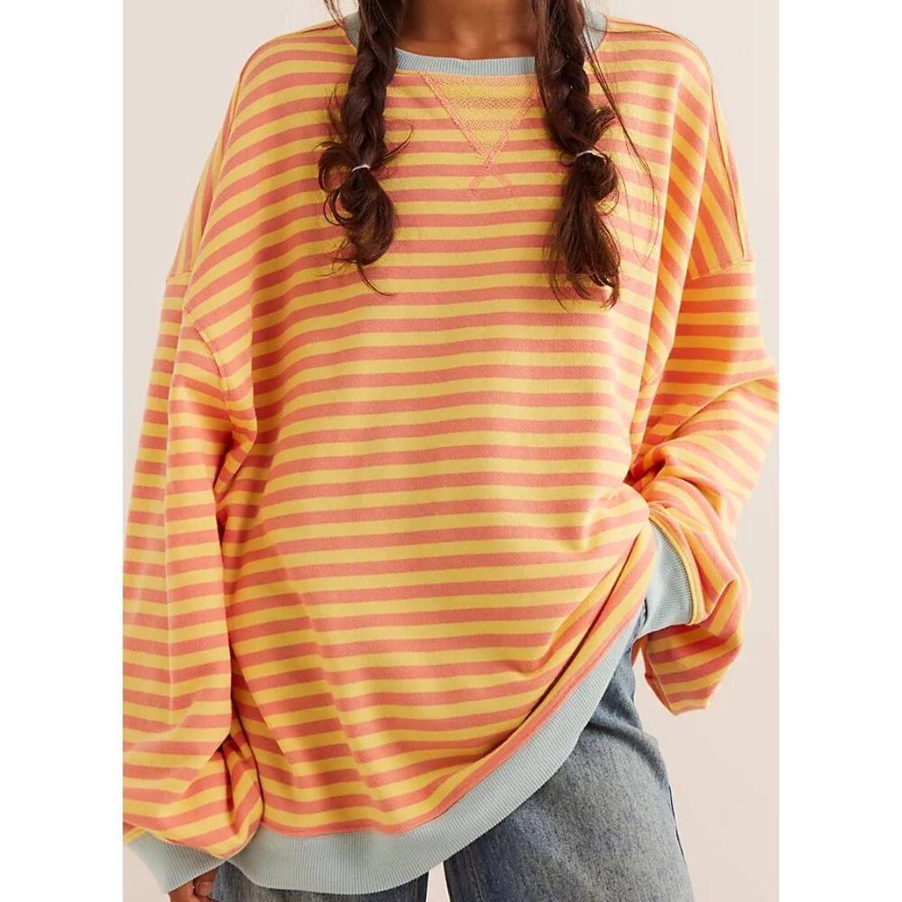 WE THE FREE FREE PEOPLE CLASSIC OVERSIZED CREWNECK TANGERINE COMBO NWD XTRA SMAL